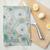 Whimsical Dandelion - Geel, Wit & Blauwgroen Theedoek (Quarter Fold)