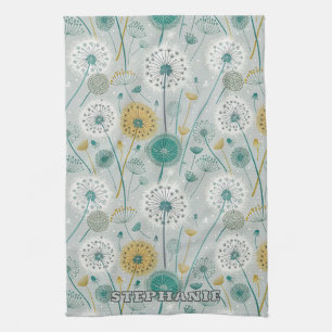 Whimsical Dandelion - Geel, Wit & Blauwgroen Theedoek