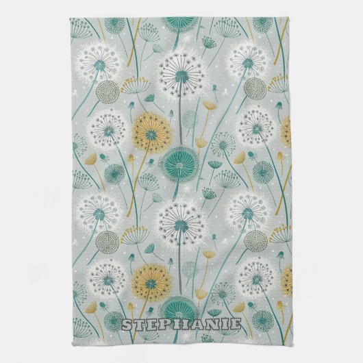 Whimsical Dandelion - Geel, Wit & Blauwgroen Theedoek (Verticaal)