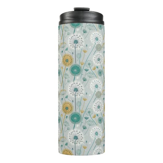 Whimsical Dandelion - Geel, Wit & Blauwgroen Thermosbeker (Voorkant)