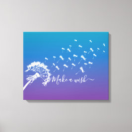 Whimsical Dandelion Make a Wish Blue Paars Ombre Canvas Afdruk