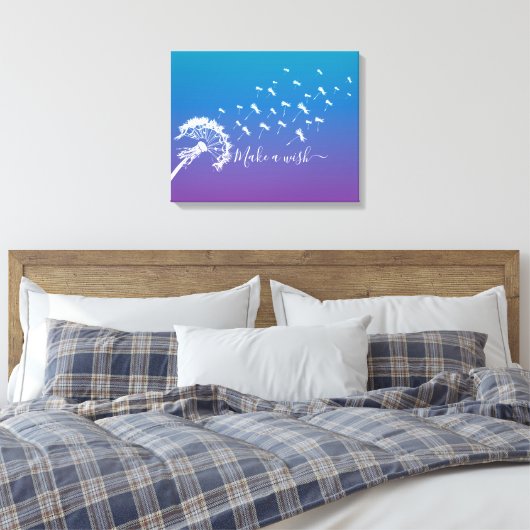 Whimsical Dandelion Make a Wish Blue Paars Ombre Canvas Afdruk (Insitu (Slaapkamer))