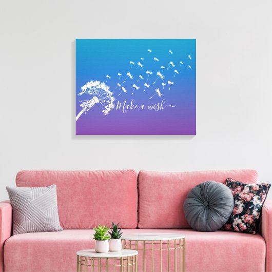 Whimsical Dandelion Make a Wish Blue Paars Ombre Canvas Afdruk (Insitu (Woonkamer))