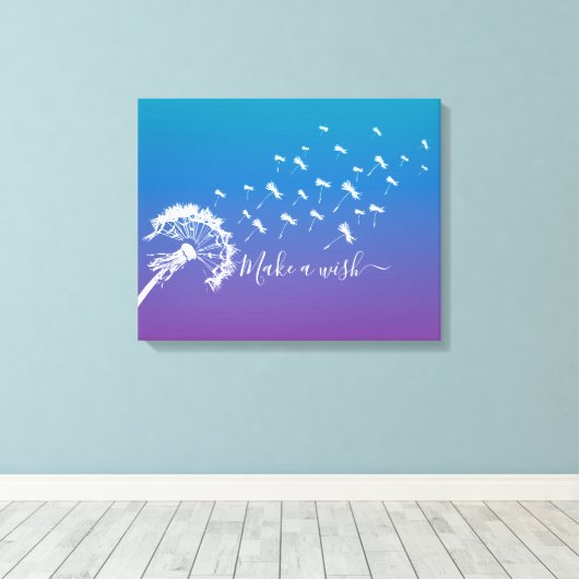 Whimsical Dandelion Make a Wish Blue Paars Ombre Canvas Afdruk (Insitu (Houten vloer))