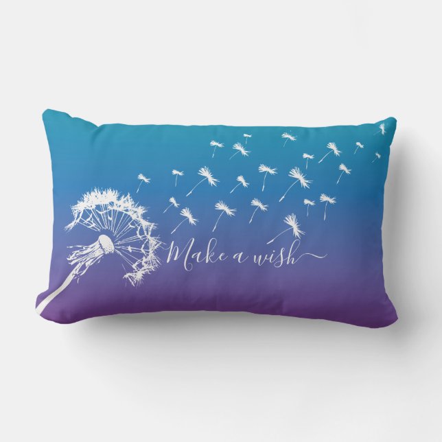 Whimsical Dandelion Make a Wish Blue Paars Ombre Kussen (Voorkant)