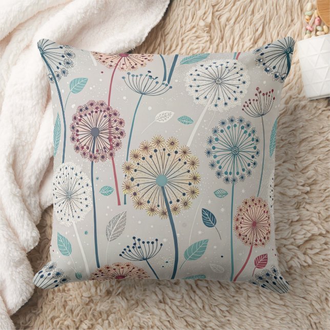 Whimsical Dandelion - Rood, Geel, Wit & Blauwgroen Kussen (Deken)