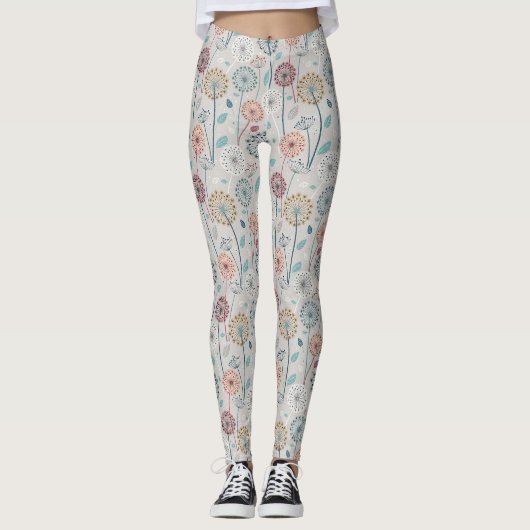 Whimsical Dandelion - Rood, Geel, Wit & Blauwgroen Leggings (Voorkant)