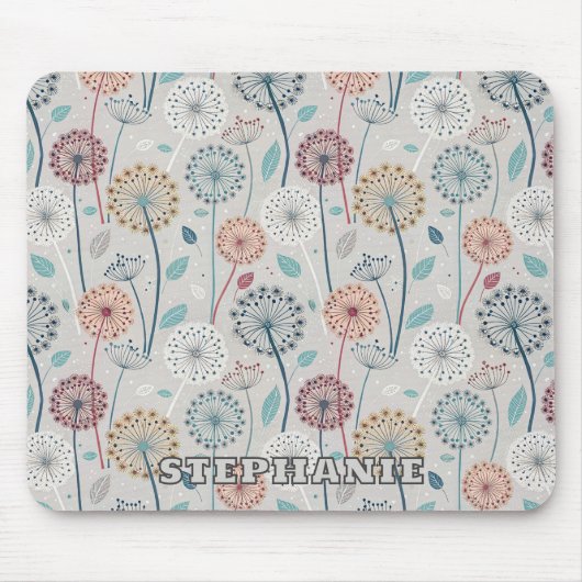 Whimsical Dandelion - Rood, Geel, Wit & Blauwgroen Muismat (Voorkant)