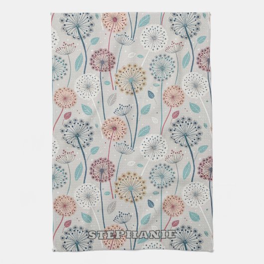 Whimsical Dandelion - Rood, Geel, Wit & Blauwgroen Theedoek (Verticaal)