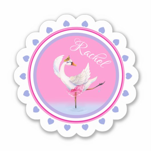 Whimsical dansballet zwengelt roze, gepersonalisee sticker (Voorkant)