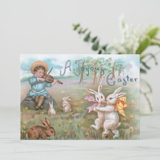 Whimsical  dansende paasbundels feestdagenkaart (Staand voorkant)