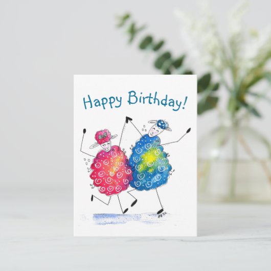 Whimsical Dansende Sheep Briefkaart (Staand voorkant)