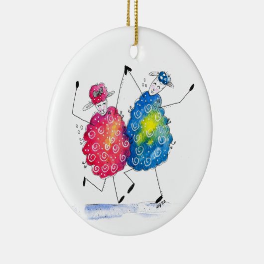 Whimsical Dansende Sheep Keramisch Ornament (Rechts)