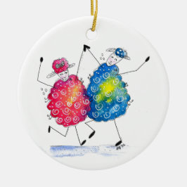 Whimsical Dansende Sheep Keramisch Ornament