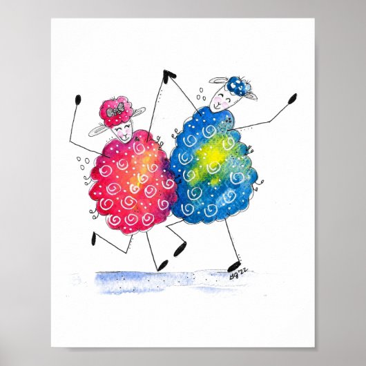 Whimsical Dansende Sheep Poster (Voorkant)