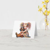 Whimsical Dapple Dachshund Kaart (Gele Bloem)