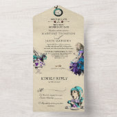  Whimsical Dark Alice in Wonderland Wedding All In One Uitnodiging (Binnen)