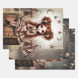 Whimsical Dark Circus Doll Inpakpapier Vel