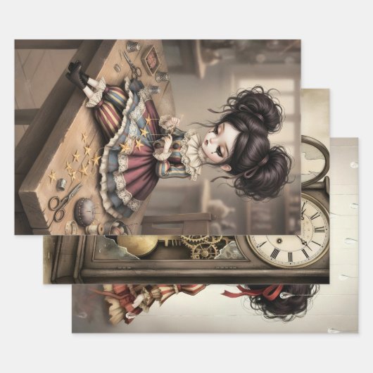 Whimsical Dark Circus Doll Inpakpapier Vel (Set)