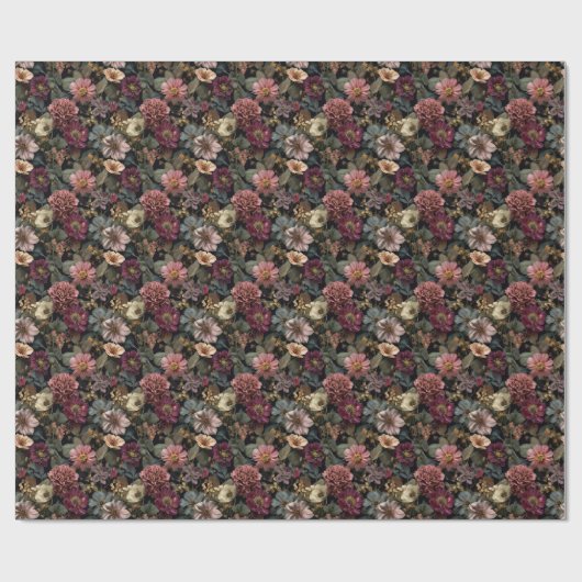 Whimsical Dark Moody Boho Bloemen Roze en Groen Cadeaupapier (Vlak)
