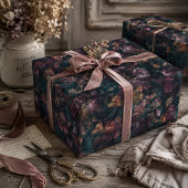 Whimsical Dark Moody Boho Floral Decoupage Cadeaupapier