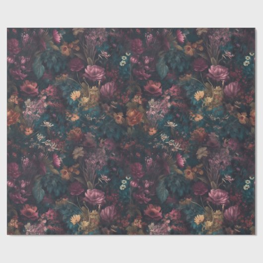 Whimsical Dark Moody Boho Floral Decoupage Cadeaupapier (Vlak)