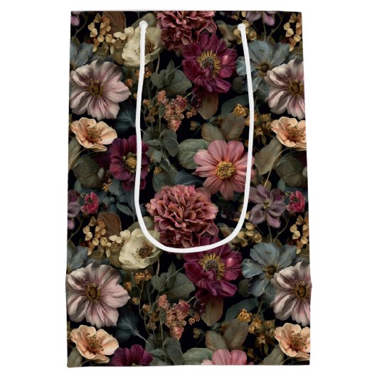 Whimsical Dark Moody Gemuteerd Roze en Groene Bloe Medium Cadeauzakje (Achterkant)