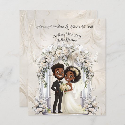 Whimsical Dark Skin Bruid Bruidegom Wedding Arch (Voorkant / Achterkant)