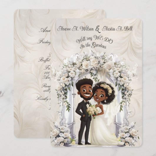 Whimsical Dark Skin Bruid Bruidegom Wedding Arch Kaart (Voorkant / Achterkant)