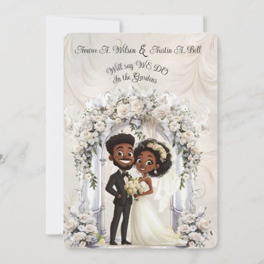 Whimsical Dark Skin Bruid Bruidegom Wedding Arch Kaart (Voorkant)