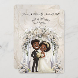 Whimsical Dark Skin Bruid Bruidegom Wedding Arch Kaart