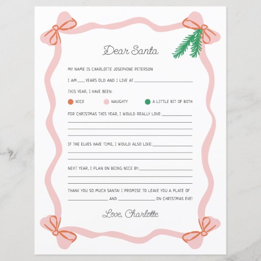 Whimsical Dear Santa Letter - Christmas Wish List (Voorkant)