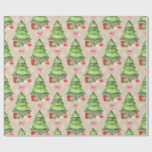 Whimsical Decorated Kerstbomen en Red Bows Cadeaupapier (Vlak)