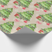 Whimsical Decorated Kerstbomen en Red Bows Cadeaupapier (Hoek)