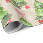 Whimsical Decorated Kerstbomen en Red Bows Cadeaupapier (Rol Hoek)