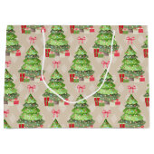 Whimsical Decorated Kerstbomen en Red Bows Groot Cadeauzakje (Voorkant)