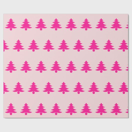 Whimsical Deep Pink Kerstbomen op Bord Roze Cadeaupapier (Vlak)