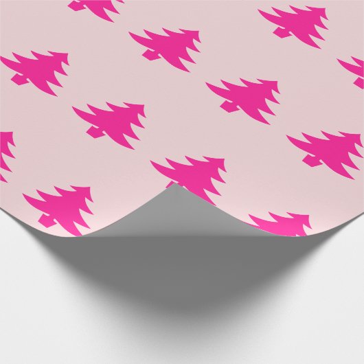 Whimsical Deep Pink Kerstbomen op Bord Roze Cadeaupapier (Hoek)