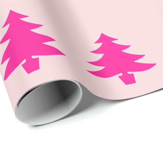 Whimsical Deep Pink Kerstbomen op Bord Roze Cadeaupapier (Rol Hoek)