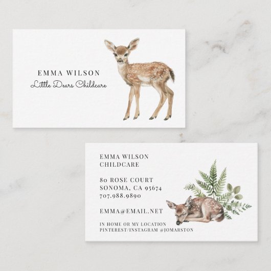 Whimsical Deer Childcare Business Card Visitekaartje (Voorkant / Achterkant)