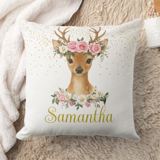 Whimsical Deer en Rozen Accent Pillow Kussen (Deken)