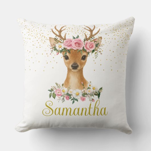 Whimsical Deer en Rozen Accent Pillow Kussen (Voorkant)