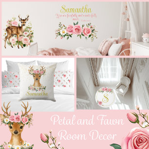 Whimsical Deer en Rozen Accent Pillow Kussen