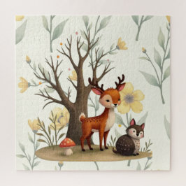 Whimsical Deer & Hedgehog Puzzle with Gift Box Legpuzzel