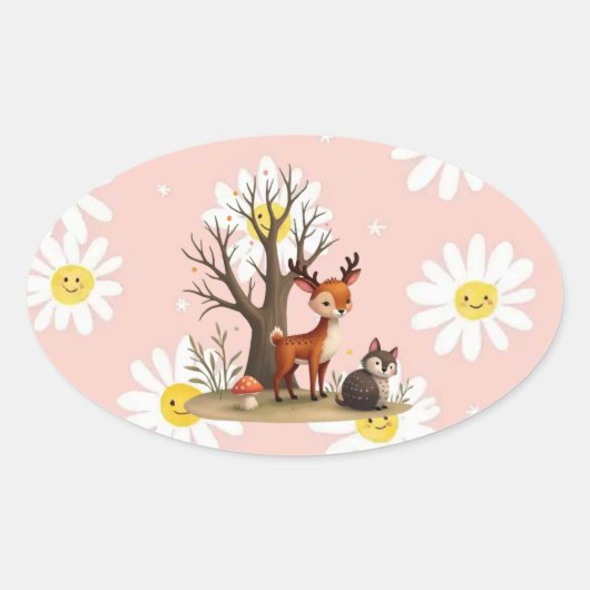 Whimsical Deer & Hedgehog Sticker (Voorkant)