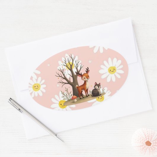 Whimsical Deer & Hedgehog Sticker (Envelop)