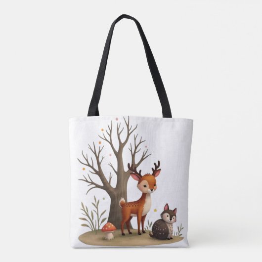 Whimsical Deer & Hedgehog Tote  Bag (Achterkant)