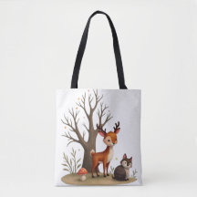 Whimsical Deer & Hedgehog Tote