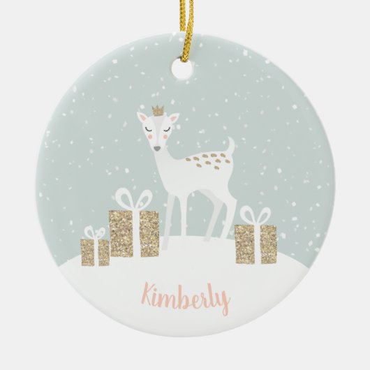 Whimsical Deer Kerstmis Keramisch Ornament (Voorkant)