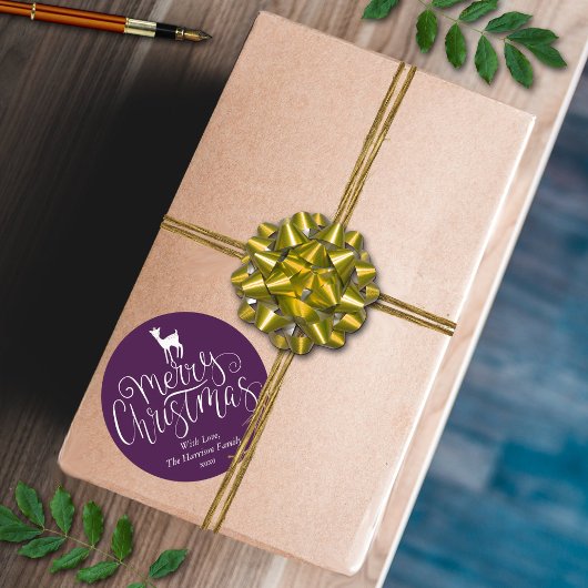 Whimsical Deer Merry Christmas Choose Your Color Ronde Sticker